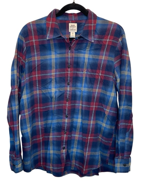 Lands' End Tops - Blake Shelton x Lands End Cotton Flannel Plaid Button Down Blue Red XL 18 EUC